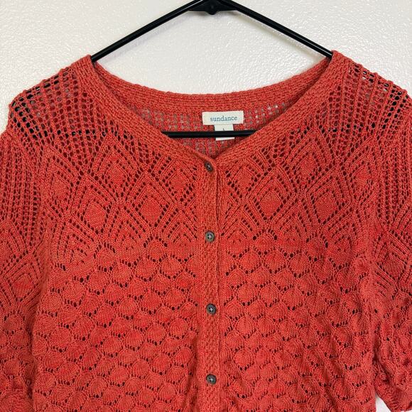 Sundance Jocelyn Cardigan Sweater Womens Large Spiced Coral Short Sleeve NWOT - Picture 2 of 9